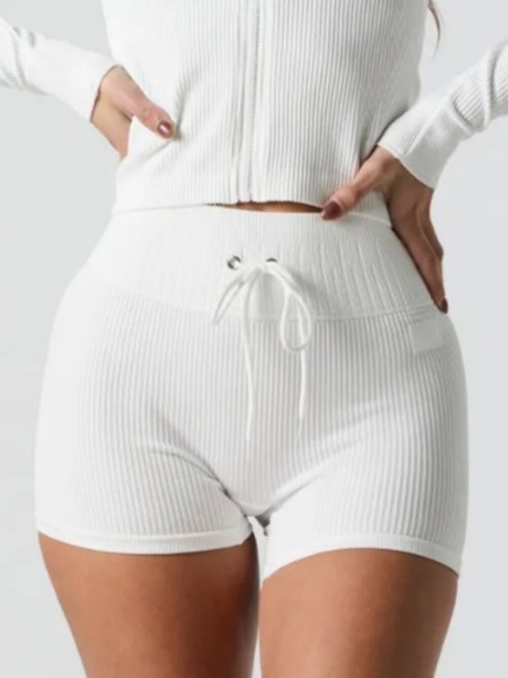 Sommer Ray Active seamless ribbed tie shorts cream women's size M NWT